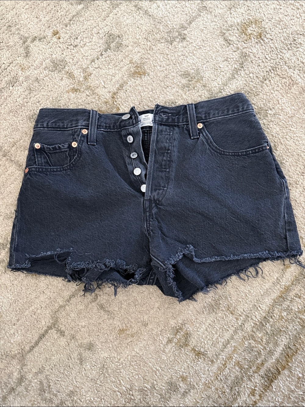 Levi's Black Frayed High-Rise Denim Shorts